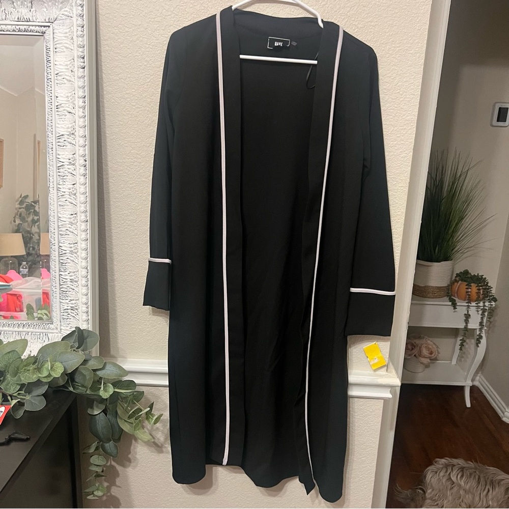 Black Longline HAVE Cardigan with White Trim small